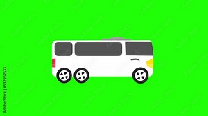 luxury travel bus moving animation on green screen