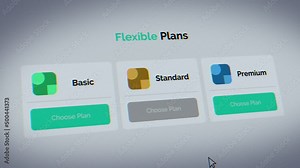 Choosing the basic standard in the user interface subscription table. List of 3 options, infographic design plans for presentation or online websites or services