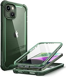 i-Blason iPhone 14 (2022) / iPhone 13 (2021) 6.1 Inch Case with Built-in Screen Protector, Transparent Back, Shockproof Airbags Bumper [Ares Series] 360 Degree Full Protection (Green)