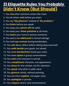 21 Etiquette Rules You Probably Didn’t Know (But Should). #selfimprovement #motivation | booksforaspirants