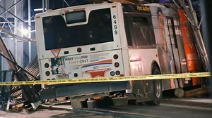 Bus crashes into scaffolding in Manhattan; driver injured