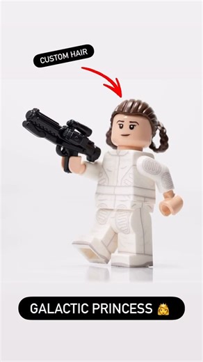 The Minifig Co - Custom Minifigs on Instagram: "Galactic Princess 👸 She’s ready to take on those scruffy little nerf herders and the big Imperial threat. Complete 360 printing, custom hairpiece and @brickarms E-11! #legostarwars #customlego #minifigco"