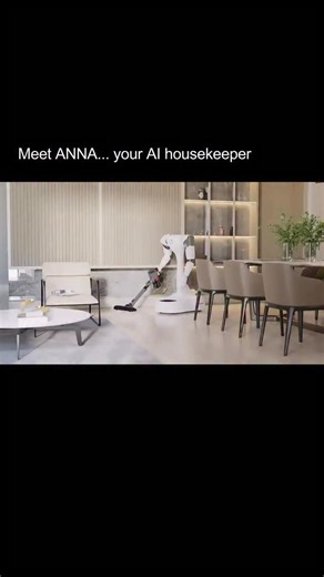AI News | Tech | Human Impact on Instagram: "This isn’t just another vacuum robot this is ANNA, a next-generation AI-powered home assistant designed to clean, think, and adapt like a human. Standing at 130 cm tall and 70 cm wide, ANNA is a hybrid robot trained using human brain data, giving her the ability to learn from her environment and respond intelligently to different cleaning tasks. She doesn’t just vacuum she observes, plans, and takes care of your home like a real helper would. Her huma