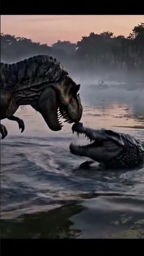 “T. rex vs Giant Crocodile 🦖🐊 | Epic Prehistoric Battle #trex #dinosaurs #wildlife