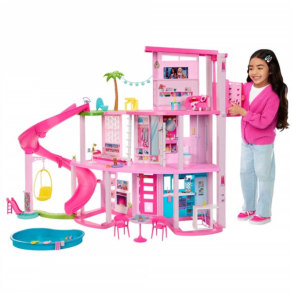 Barbie Dreamhouse Pool Party Doll House and Playset with 75 Pieces, 45 in, Slide & Puppy Elevator