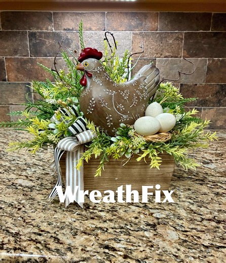 Chicken Arrangement, Country Farmhouse Centerpiece, Kitchen Decor, Greenery, Table Decor, Gift - Etsy