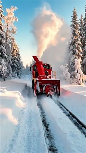 Snow Blower Clears Icy Railway Tracks