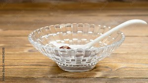 stop motion animation of eating Chinese syrup of red bean and sweet potato and sago