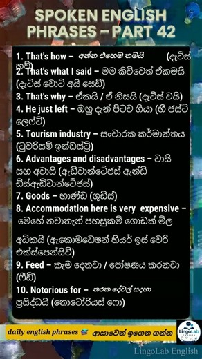 Daily English Phrases with Sinhala Meaning 📚✨ #learnenglish #englishspeaking #foryou