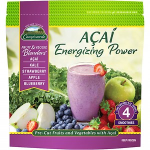 Campoverde Frozen Fruit & Veggie Smoothie Mix, Acai Energizing Power, 4 Packs, 32 oz