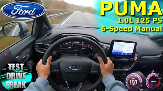 2021 Ford Puma 1.0 EcoBoost Hybrid ST-Line 6-speed manual 125 PS top speed autobahn drive POV