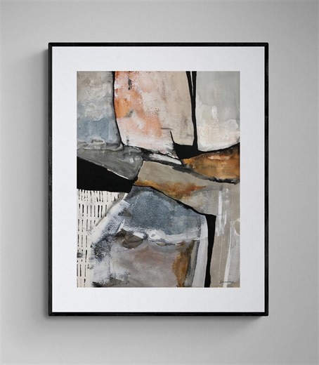 Arte mural abstracto moderno, pintura texturizada en tonos tierra, obra de arte contemporánea en bloques de colores neutros, impresión minimalista de formas orgánicas. - Etsy España