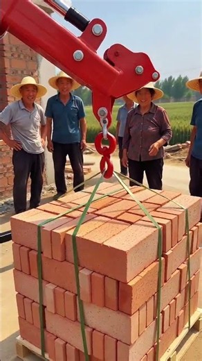 🏗️⚡ Mini Hydraulic Folding Crane Lifting Heavy Brick Pallet Demonstration #shorts