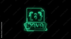 Glowing neon java icon 4k isolated on black background. HD Video motion graphic animation