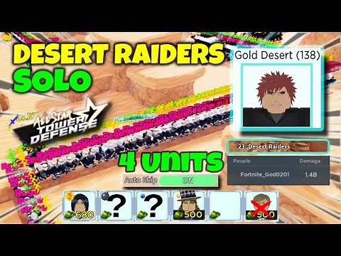 SOLO 4 Units Beating DESERT RAIDERS Stage 6 Full Auto Skip | World 2 All Star Tower Defense Roblox