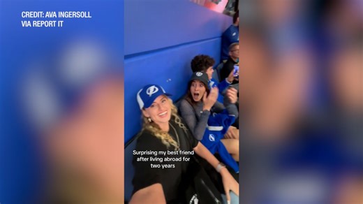 Best friends reunite in 'perfectly timed' surprise at Tampa Bay Lightning game