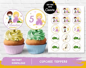 Rapunzel Toppers Rapunzel Cupcake Princess Toppers Tangled Toppers Princess Birthday Royal Birthday - INSTANT DOWNLOAD Editable Text - Etsy