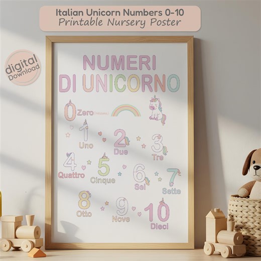 Italian Numbers Unicorn Poster, Kids Educational Nursery Decor (digital Download) - Etsy