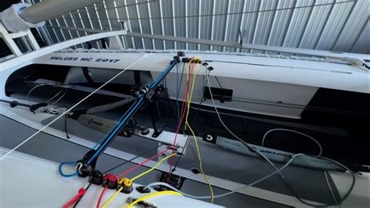 Sail22 on Instagram: "Re-roping a new MC scow with continuous lines from Kingfisher and Marlow."