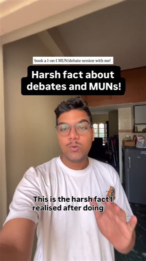 The Sankalp Show | Debate | Communication & Public Speaking on Instagram: "Book a 1:1 MUN/debate session with me through the link in bio. Harsh fact about debates and MUNs! [mun, debates, Indian debaters, committee, conference, communication skills, the Sankalp show] #mun #thesankalpshow"