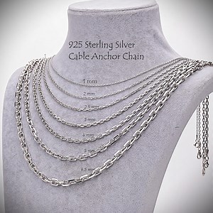 925 Sterling Silver Cable Chain Necklace Women, Anchor Pendant Solid Long Thick Heavy Choker Charm Chain Men, Birthday Gifts Jewelry Her Him - Etsy