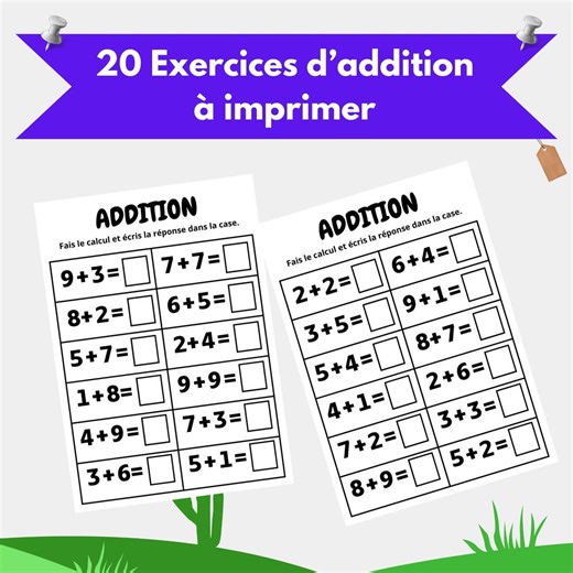 20 Printable Addition Exercises for Children, Preschool, Kindergarten, 1st Grade, 2nd Grade | Addition Worksheets for Students - Etsy