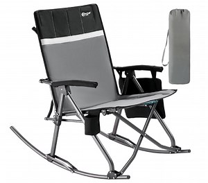 PORTAL Folding Rocking Camping Chair, Portable Oversized Outdoor Rocker with High Back Hard Armrests, Supports 300 lbs, Grey