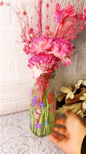 😍DIY Flower Vase💐 from Old Glass Bottle | Easy Upcycle Craft with Acrylic Colors (Best Out of Waste)
