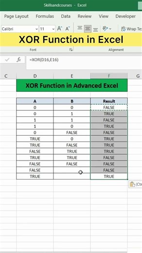 XOR Function in Advanced Excel | 350 Excel Formulas #12 #excel #exceltutorial #exceltips