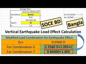 Vertical earthquake load effect calculation manual and excel for Combination by BNBC 2020 -SOCE BD