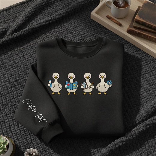 Custom Goose School Embroidered Sweatshirt Teacher Gift Student Outfit Cute Animal Learning Aesthetic Back to School Apparel - Etsy