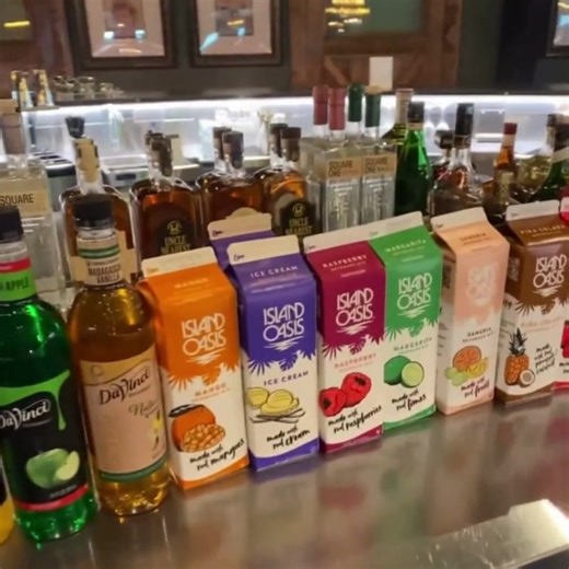 Island Oasis knows life is too short for boring drinks. 🌈 Thank you, @ skylervarrick on IG, for the stunning lineup featuring DaVinci Gourmet. 😍 #islandoasis #pureparadise #sipintoparadise #realfruit #drinkmix #beveragemix #cocktail #bartender