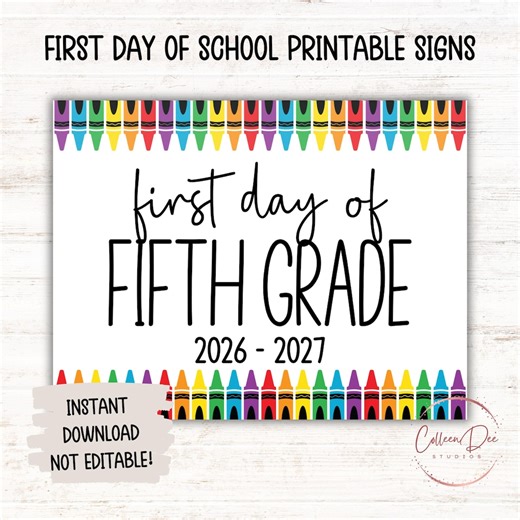 FIFTH GRADE 2026-2027 SIGN | 1st Day of Fifth Grade Sign | Start of School Sign | Printable First Day School Sign | 5th Grade Printable Sign - Etsy Australia
