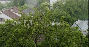 Torrential Rainstorm With Hail In Urban Residential Street Raining Ice Storm, Torrential Hailstone Rain on Window, Inundation, Flooding, Rainfall, Natural Calamity Disaster Heavy Rainy Day. Stock Video