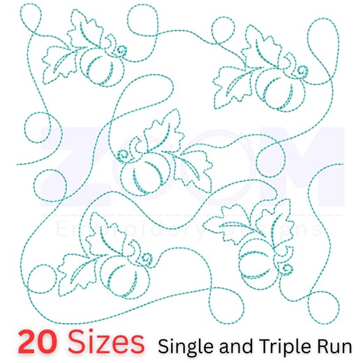 Pumpkin Continuous Line Quilting Design | Fall Edge to Edge Quilt Pattern | 20 Sizes | Single & Triple Run | Embroidery   Longarm - Etsy