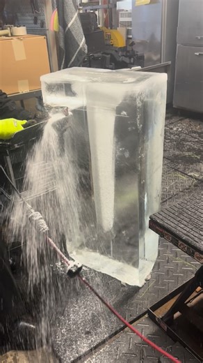 Trimming can ice to prepare to load cnc for New Years Eve Sculptures. #focusedonperfection #rockonice | Greg Butauski