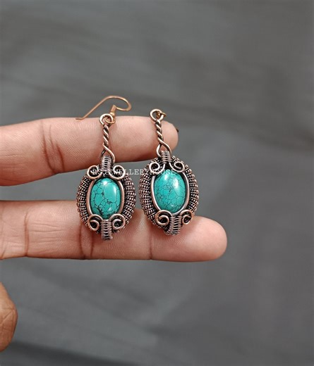 Handmade Copper Wire Wrapped Turquoise Earrings, Gemstone Jewelry - Etsy