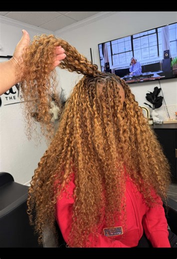 Miracle Knots over locs❤️ 4 bundles of Burmese curly custom colored to match her locs😌 @Stephanie Janae #strut #fyp #boho