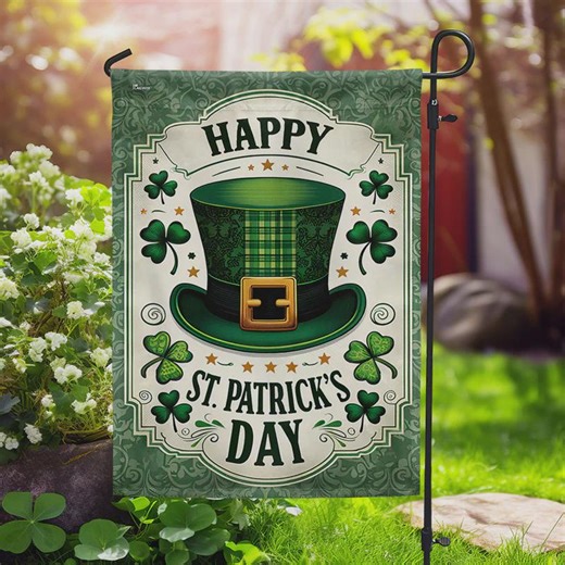 Leprechaun Hat St Patrick’s Day Flag, Green Irish Decor, Shamrock Clover Design, Lucky Irish Flag, Garden Flag - Etsy