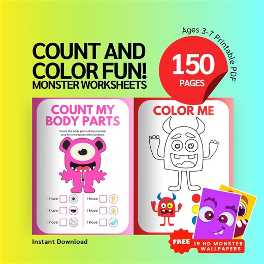 Count and Color Monsters Printable Booklet | Kids Math Worksheets | Preschool Learning Activities | Fun Coloring PDF Pack | Free Wallpapers