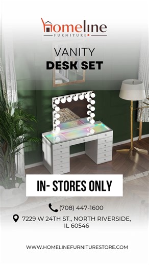 VANITII Eva-RGB Vanity Desk Set Assembly & Features | Homeline Furniture North Riverside, IL Discover the VANITII Eva-RGB Vanity Desk Set (EVA IVY-TOP)—a modern beauty station designed for style, storage, and convenience. This vanity features a glass tabletop, 13 spacious storage drawers, and a lighted mirror with 15 bulbs and a built-in RGB LED strip with adjustable light color. The integrated Bluetooth speaker, along with Type-C and USB charging ports, makes it perfect for everyday makeup rout