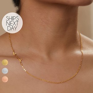 Off Center Initial Necklace Sideways Small Initial Necklace Personalized Dainty Letter Necklace Custom Minimalist Jewelry Gift for Her - Etsy