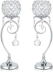2ps K9 Crystal Candlestick, Candle Holder for Love Wedding/Party/Event Table Centerpiece with Shaped Like a Heart Would be Perfect Centerpiece with Wedding/Party and Great GIF（Silvery）