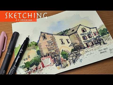 Drawing A Charming French Village with Easy Watercolor & Various Pens