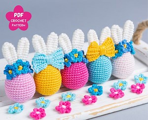 Crochet Patterns Bunny Easter Egg, Crochet Bunny Amigurumi Pattern, Easter Amigurumi Bunny Pattern With Crochet Flowers, Crochet Decor - Etsy