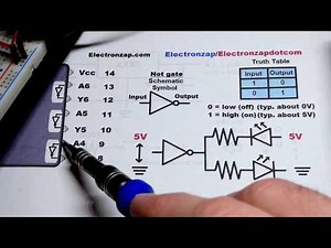7404 74HC04 Hex NOT gate integrated circuit IC electronics demonstration by electronzap