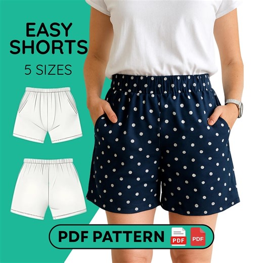High Waist Elastic Shorts Sewing Pattern PDF: Beginner DIY Project - Etsy