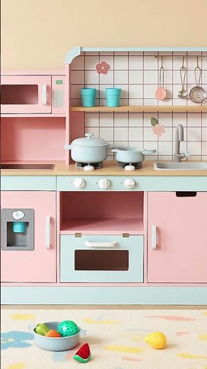 VEVOR Kids Kitchen Playset 24-Piece Pretend Cooking Toy | Pink Wooden Playset