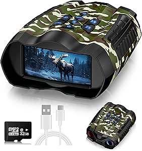 Night Vision Goggles, 4K Binoculars with Camera, 3.5" HD Display and 32GB TF Card, 9 Gear Night Vision, 16X Digital Zoom, 5000mAh Battery Nightvision