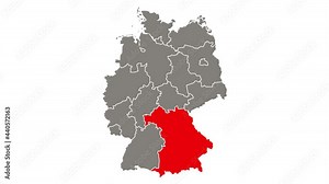 Bavaria federal state blinking red highlighted in map of Germany